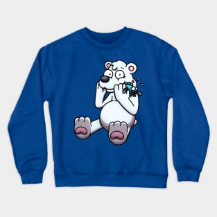 Cartoon Polar Bear Getting Caught Eating Fish Crewneck Sweatshirt